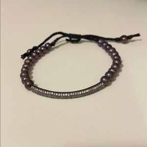 Tai beaded CZ bar bracelet with silk cord